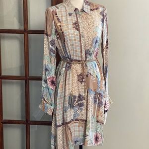 Hale Bob Silk Long Sleeve Shirt Dress